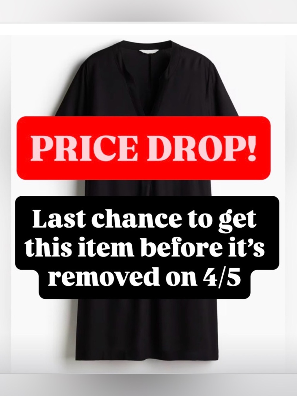 NWT H&M Black Viscose Tunic Dress L